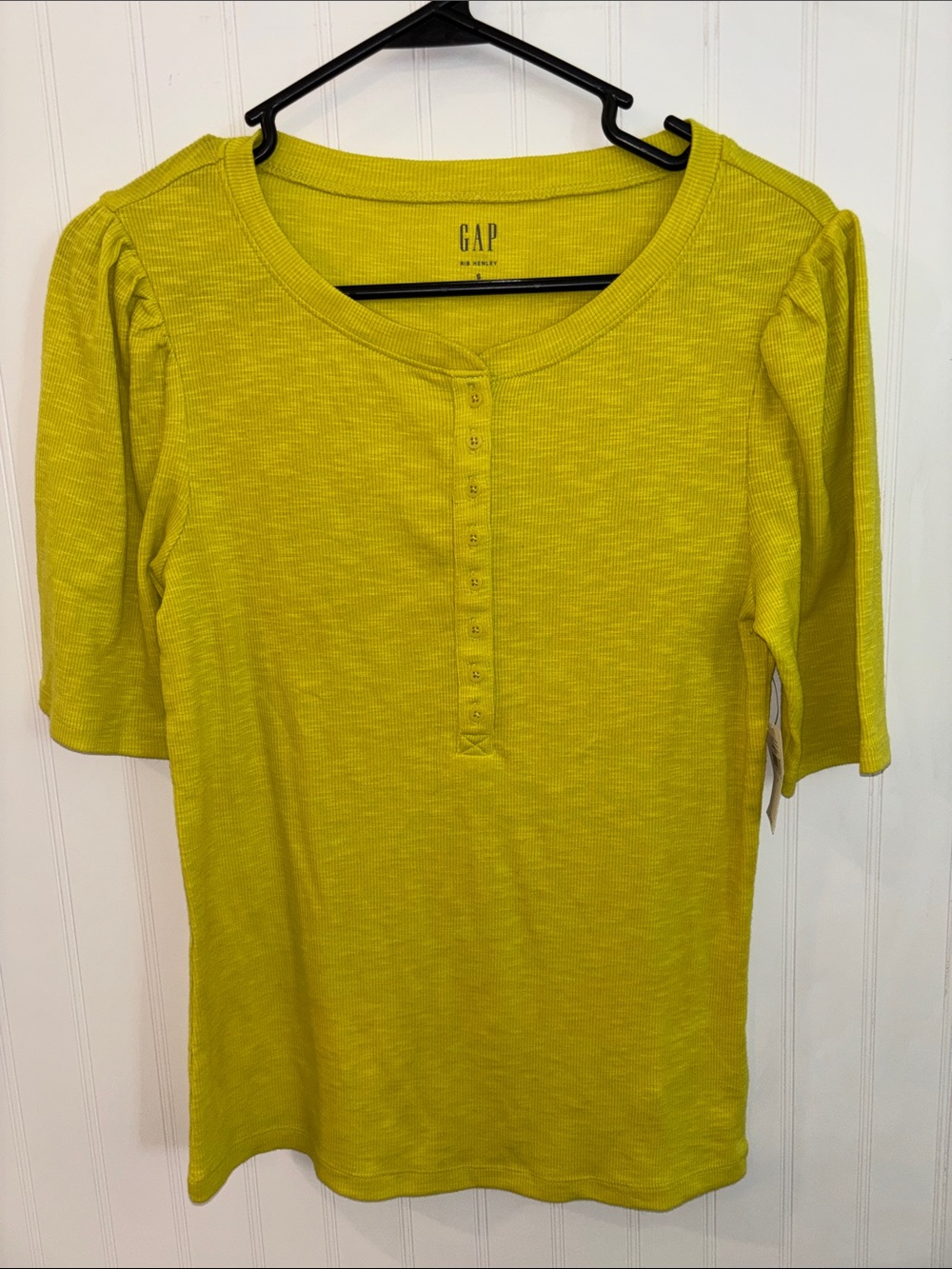 GAP Womens Bright Lime Henley Short Sleeve Top